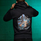 Bootstrapisland survival hoodie Nightfall design on the back.