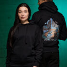 Bootstrapisland survival hoodie Nightfall design on the back.